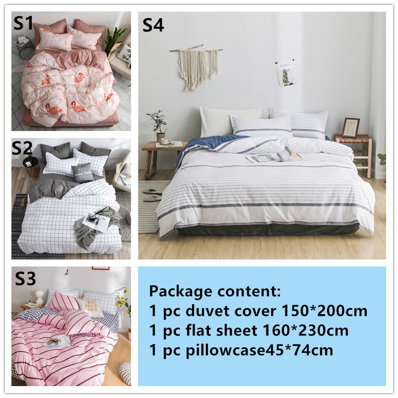 3 In 1 Single Size Bed Cover Sets Cotton Duvet Cover Flat Sheet