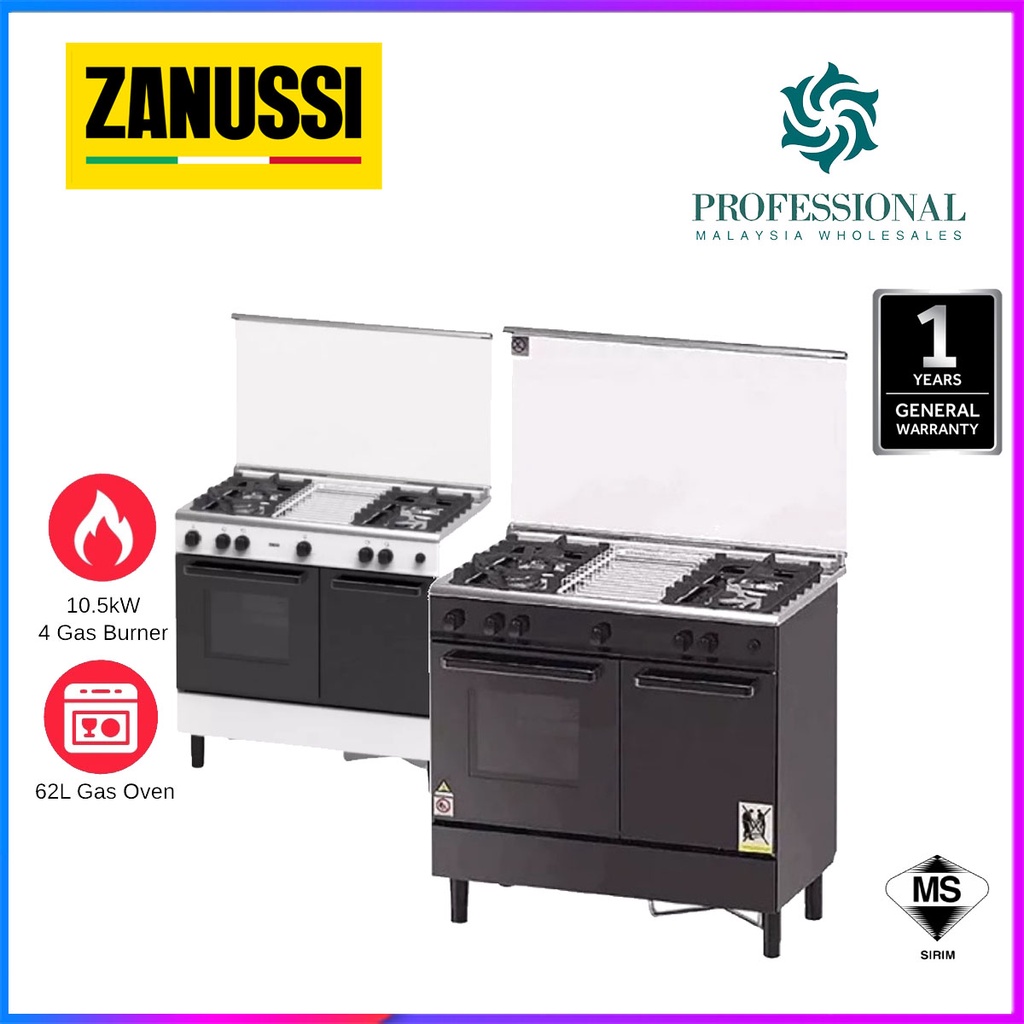 Zanussi Freestanding Gas Cooker 4 Gas Burner & 62L Gas Oven ZCG940W