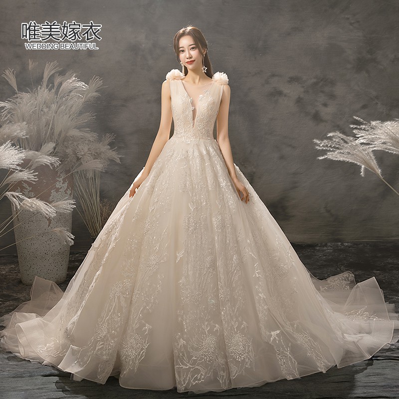 Light Wedding Dress 2019 New Bride French Retro Hepburnen Simple