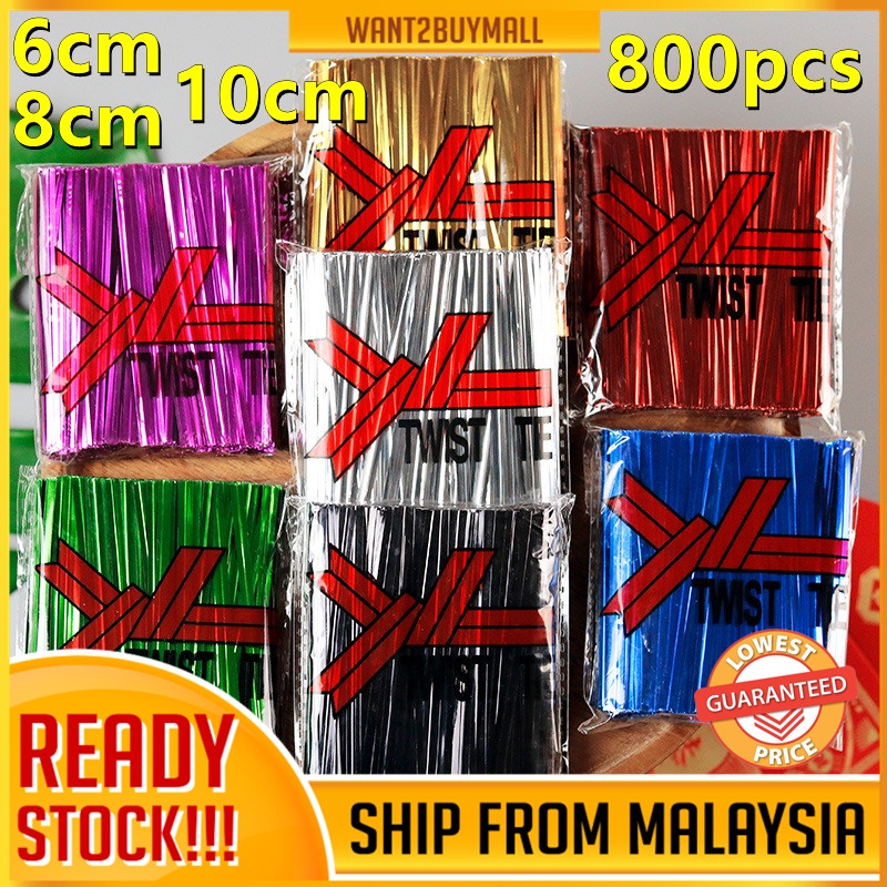 800pcs Pack Twist Tie Wire Metallic String Rope Packing Goodies Candy Gold Silver Ribbon Ikat Dawai Pengikat Bunga Telur
