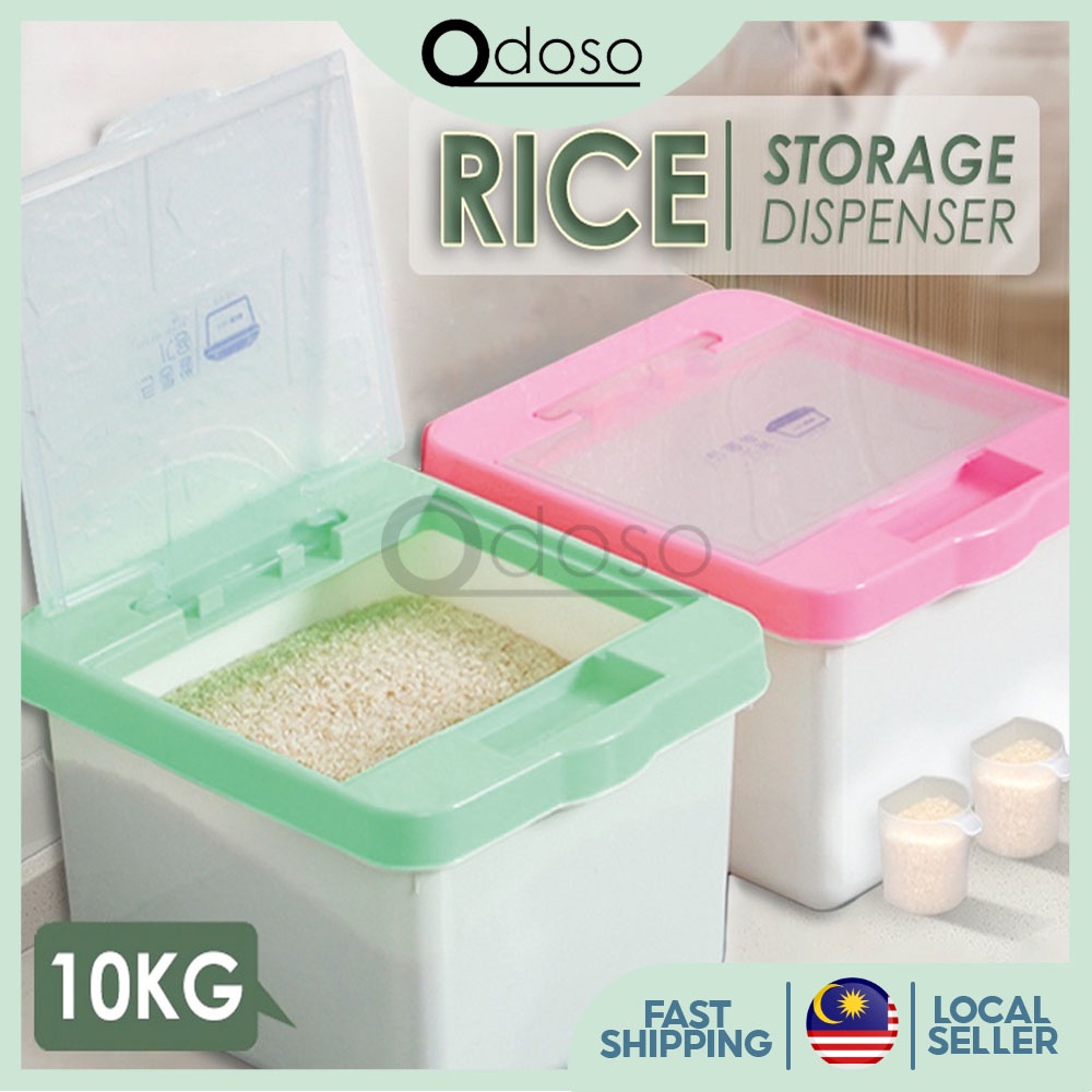 ODOSO RC05 10KG Food Grade PP Rice Storage Box Rice Box Dispenser Ceral Storage Box with Lid Korak Beras