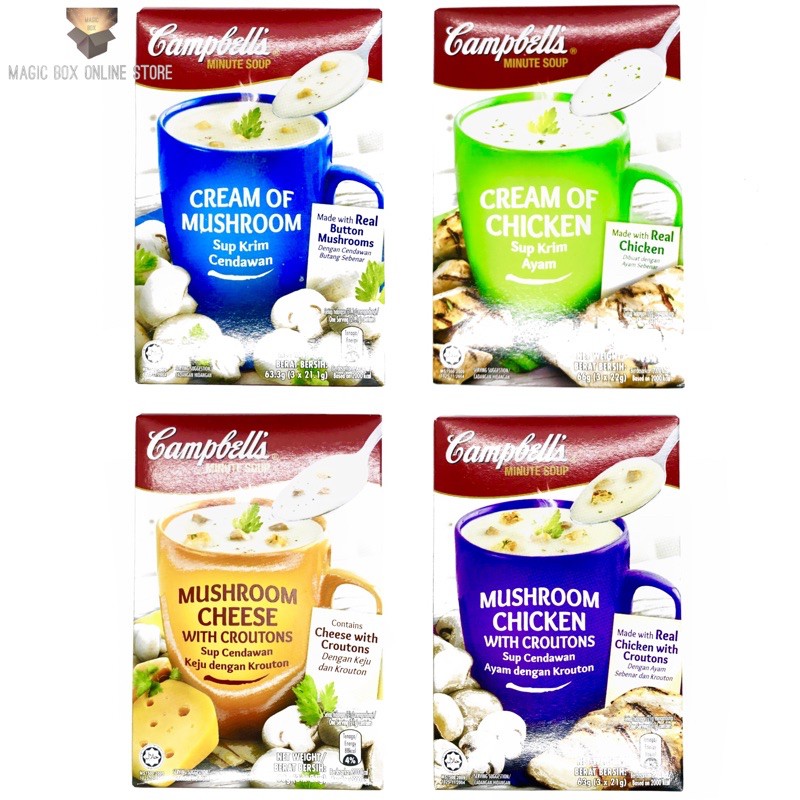 Ready Stock Campbells Minute Soup Cream Of Mushroom Chicken Mushroom Cheese Chicken Croutons Sup Cendawan è˜'è‡æ±¤