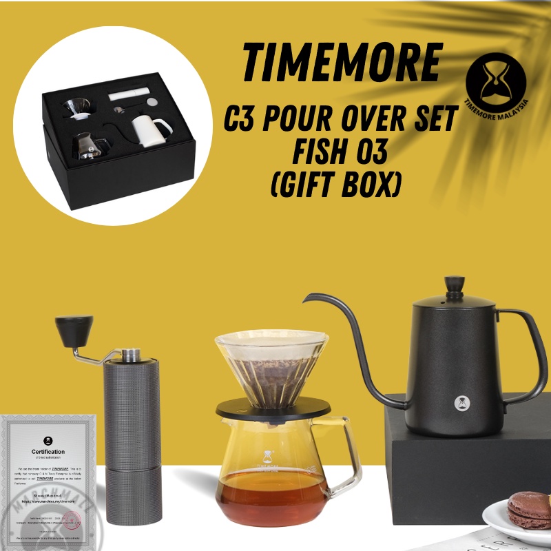 Timemore - C3/C3s pour Over Set (C3 Chestnut Grinder + Fish 03 kettle/Fish Youth + Coffee Pot + Dripper 01 + Thermometer