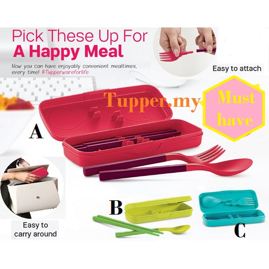 Tupperware Portable Cutlery Set Spoon Fork Chopsticks With Casing