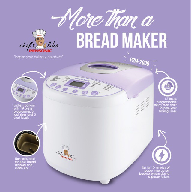 PENSONIC Automated Bread Maker PBM-2000 / PBM2000 Pembuat Roti Automatik 全自动面包机 1-2 Loaf Mesin Roti