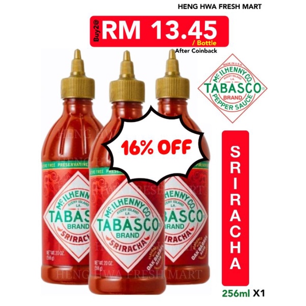 MC. ILHENNY Co Tabasco Brand Sriracha 256ml / Tabasco Sriracha Sauce / Tabasco Chili Sauce