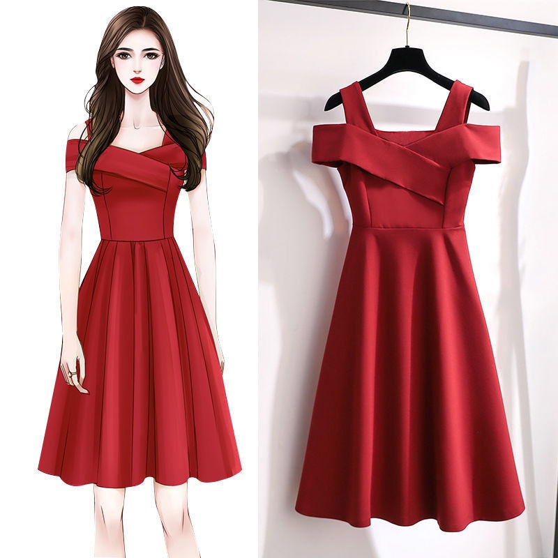 Women Sleeveless Off The Shoulder Dress High Waist Elegant Party Midi Dress