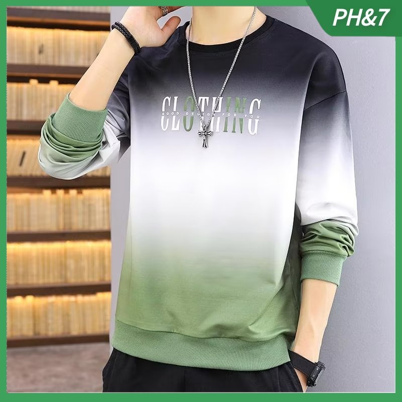 Men's Long Sleeve T-shirt Loose Round Neck Gradient Trend Casual Men Jacket