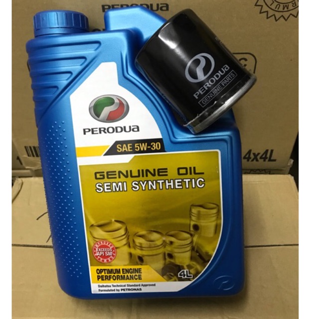 ORIGINAL PERODUA GENUINE SEMI SYNTHETIC 5W30 (4L) ( ENGINE OIL + OIL FILTER ) FOR ALZA & MYVI