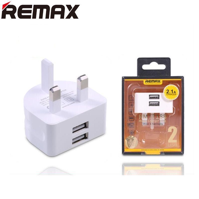 Remax Moon Series RMT-7188 Dual USB Charger Adapter 3pin Plug 2.1A Output 4.8 / RP-U31 3.1A 3 USB Port Wall Chg Plug