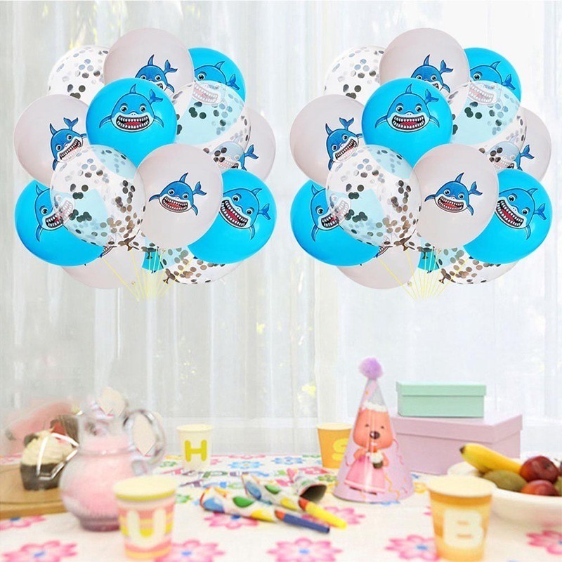 15pcs Set Party Decor Shark Latex Balloon Sequins Confetti Balloon