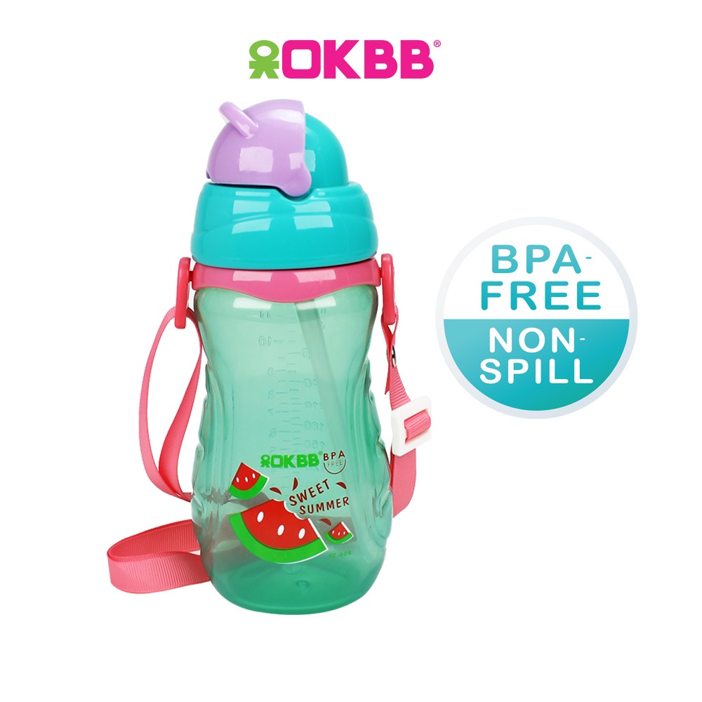 OKBB Kids Drinking Water Bottle With Straw Adjustable Straps Feeding Essentials 10 Oz (300ml) TC008