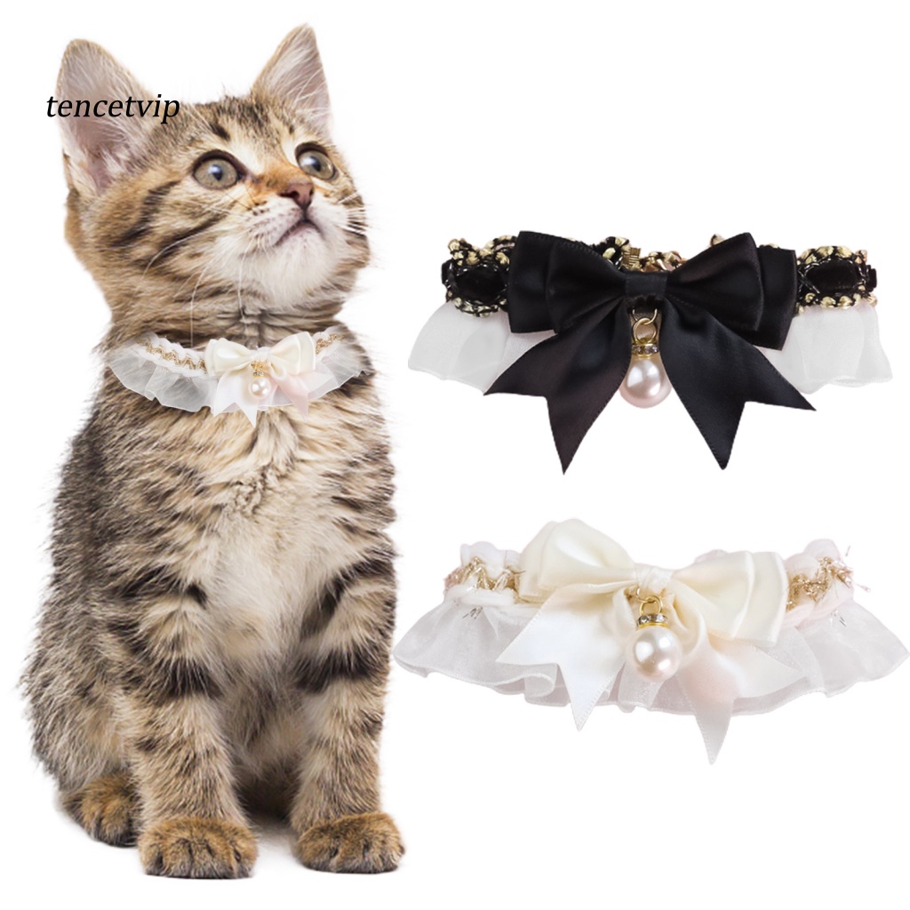 tencetvip 2 Colors Pet Jewelry Imitation Pearl Pendant Pet Lace Collar Decoration Show Unique Charm Pet Supplies