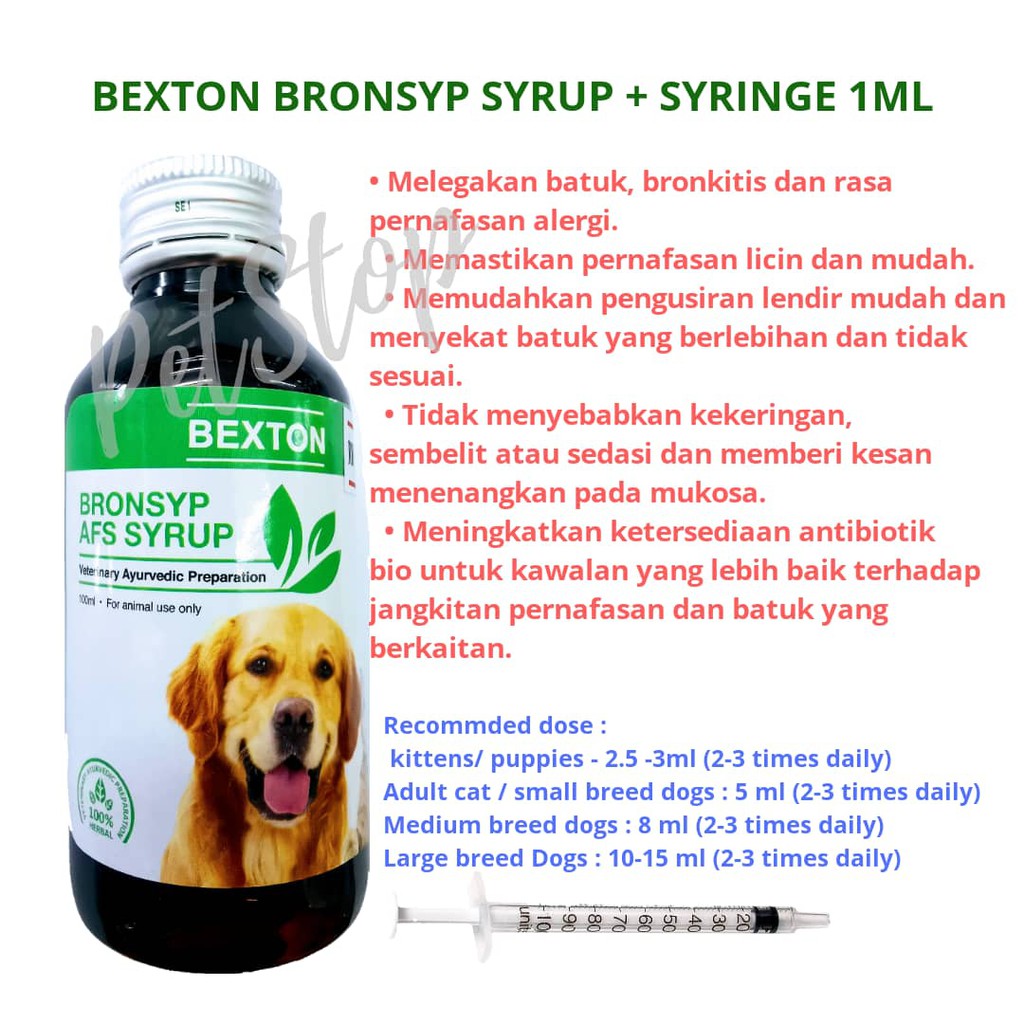 BEXTON BRONSYP SYRUP Herbal Therapy For Flu & Cough (Cats & Dog ...