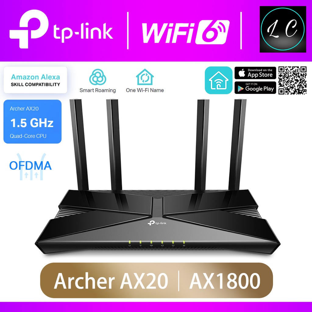 TP-Link Archer AX20 AX1800 Dual-Band 2.4Ghz + 5Ghz Gigabit Wireless Wi-Fi 6 Router Archer AX20 with Cloud Support