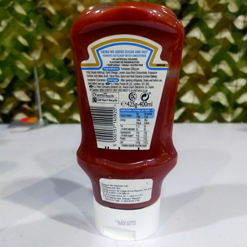Heinz Uk Tomato Ketchup No Added Sugar And Salt 50 Less Sugar Salt 400ml Shopee Malaysia