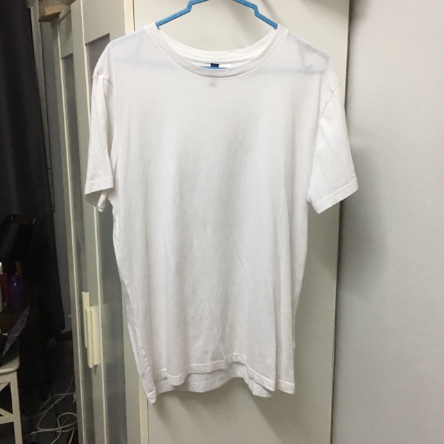 H M Divided Round Collar White Tee Shirt Plain Shopee Malaysia
