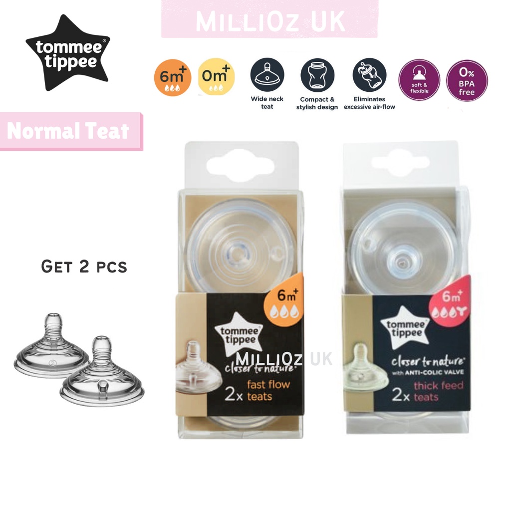 (Original Design) Fast Ship Tommee Tippee Soft Teat Closer to Nature Size Fast Flow 6m+ Thick