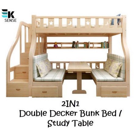 2in1 Solid Wood Double Decker Bunk Bed Study Table 1 Month Pre