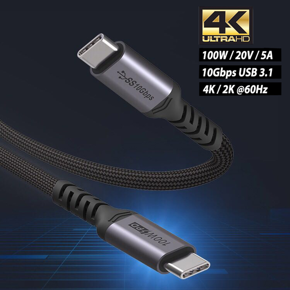 USB C to USB C 3.1 Gen 2 Cable Video Cable, Type C PD 100W 5A Fast