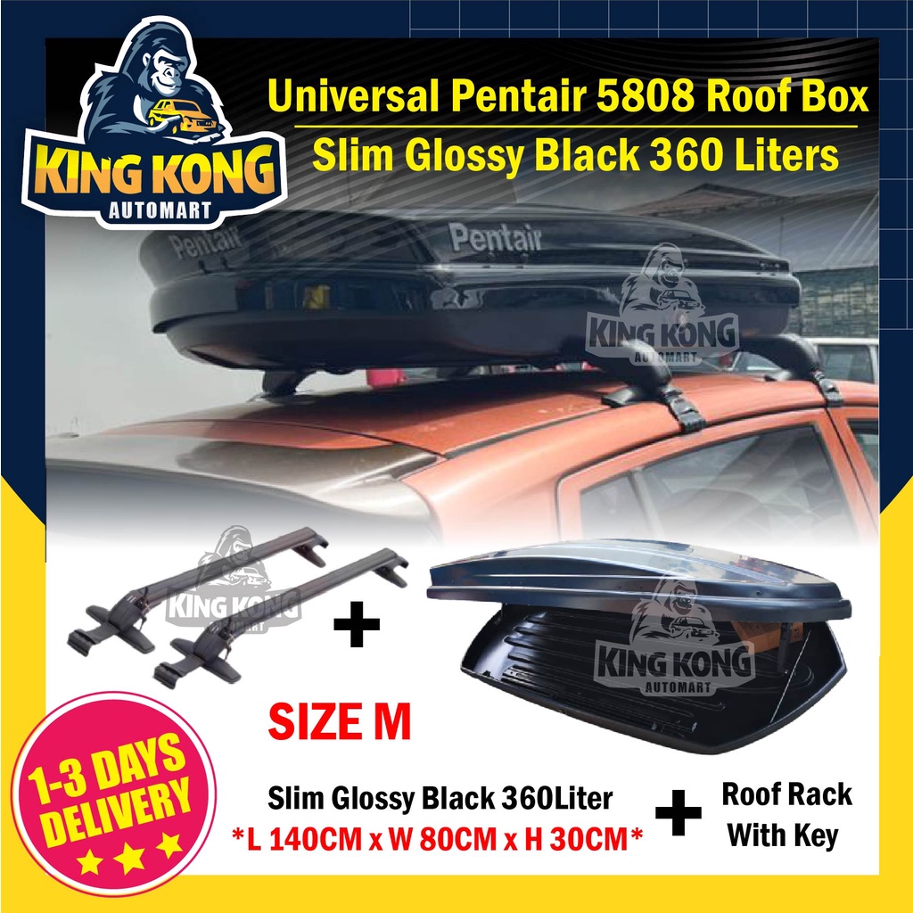 Pentair Roofbox PT5808 Slim Glossy Roof box With Roof Rack M SIZE 360L Myvi Axia Wira Kelisa