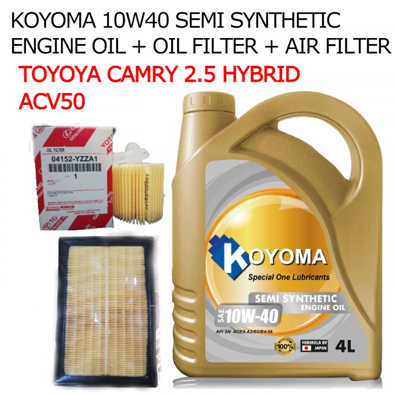 TOYOTA CAMRY 2.5 HYBRID ACV50 OIL FILTER + AIR FILTER + KOYOMA 10W40