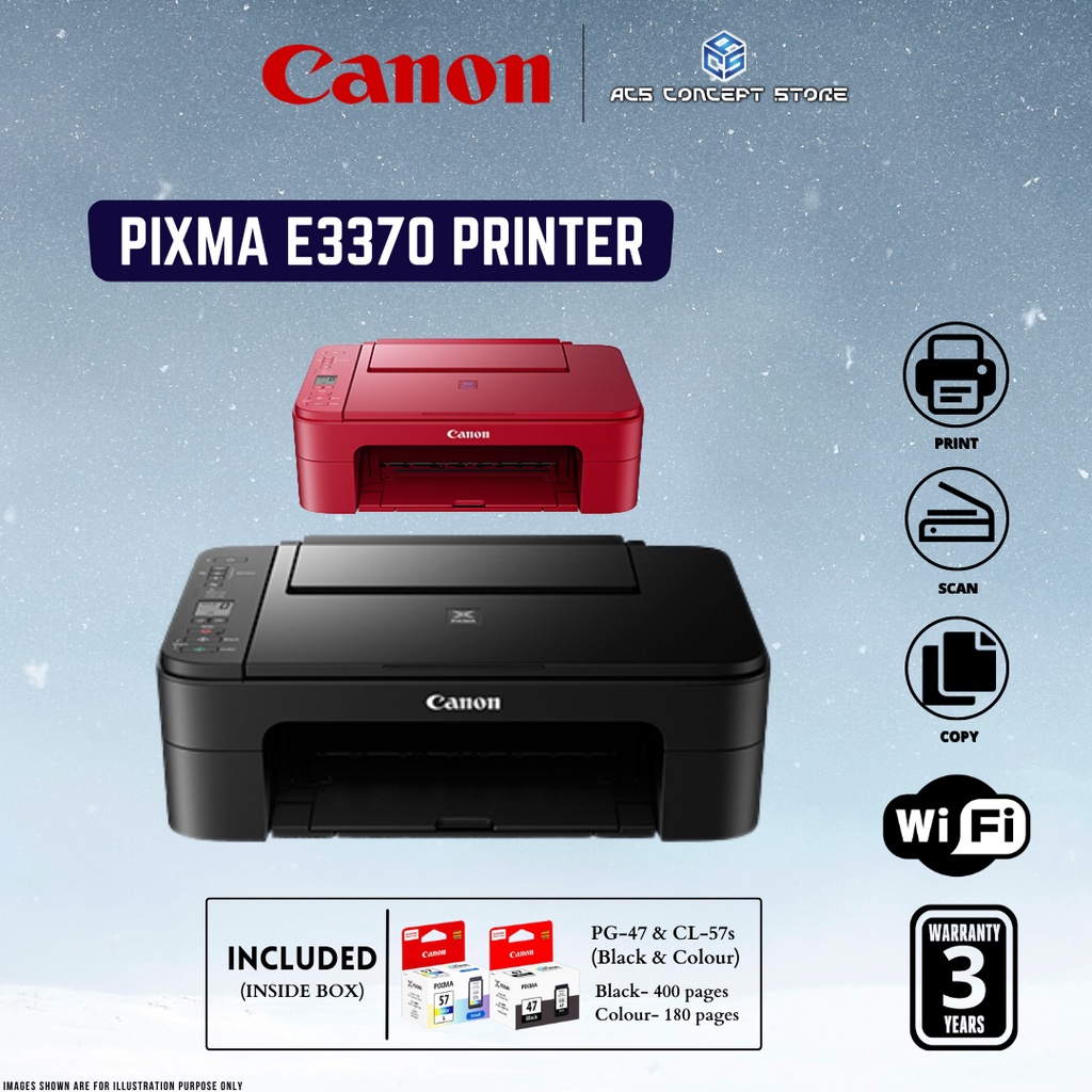 Ready Stock Local Canon Pixma E3370 Compact Wireless All In One With Lcd For Low Cost Printing 