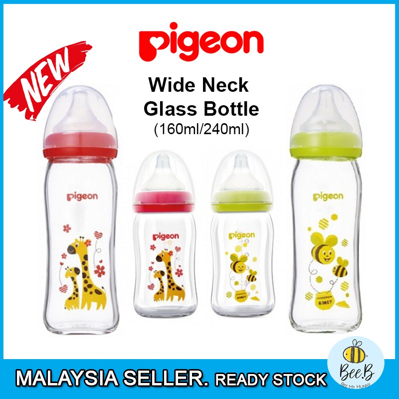 Pigeon Wide Neck GLASS Nursing Bottle 160ml / 240ml Baby Milk Bottle Cartoon  Character Feeding Bottle | Shopee Malaysia