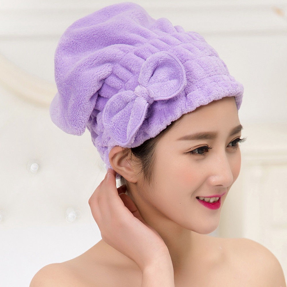 Bowknot Hair Turban Quickly Dry Hair Hat Towel Head Wrap Shower Cap for Bath Spa