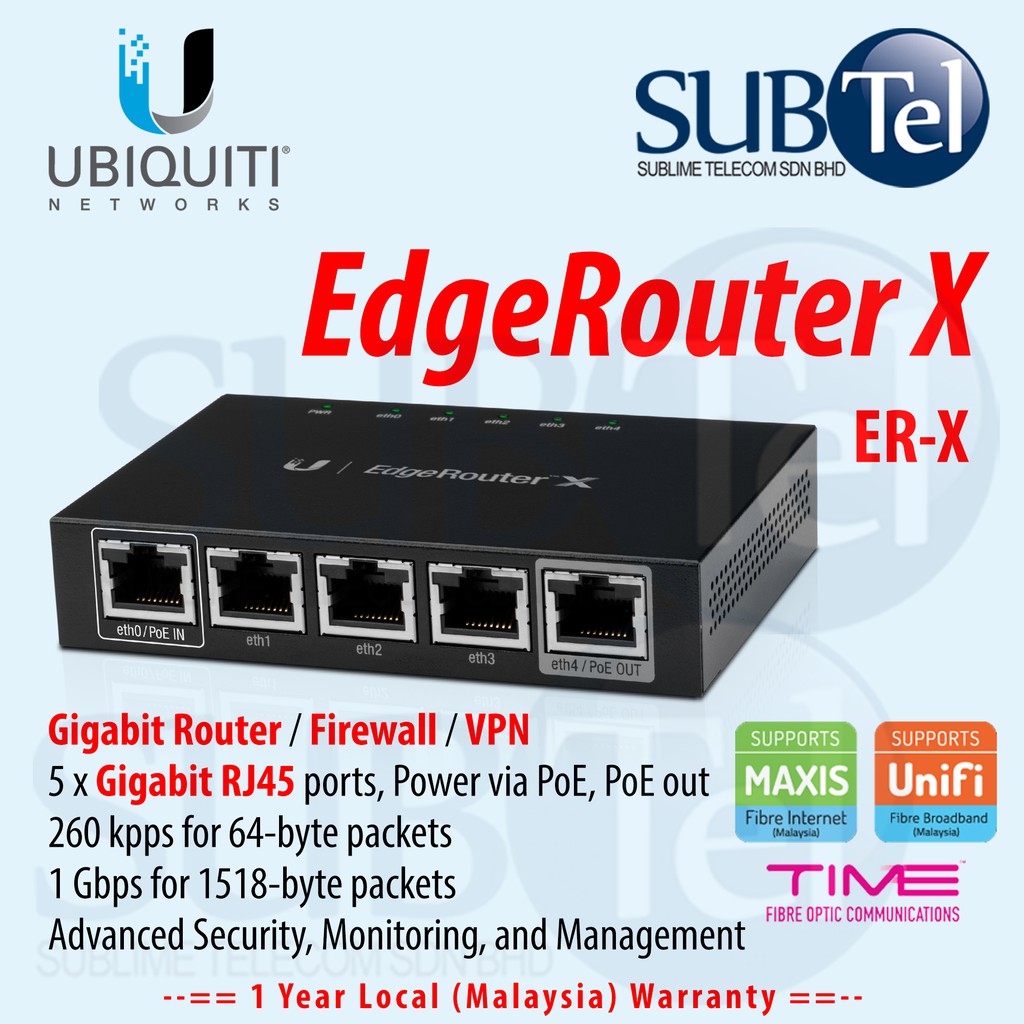 Sky sår skære ned Ubiquiti Edge Router X 5 port Gigabit ER-X BGP IPv6 POE Edgerouter FIrewall  / VPN UBNT Malaysia | Shopee Malaysia