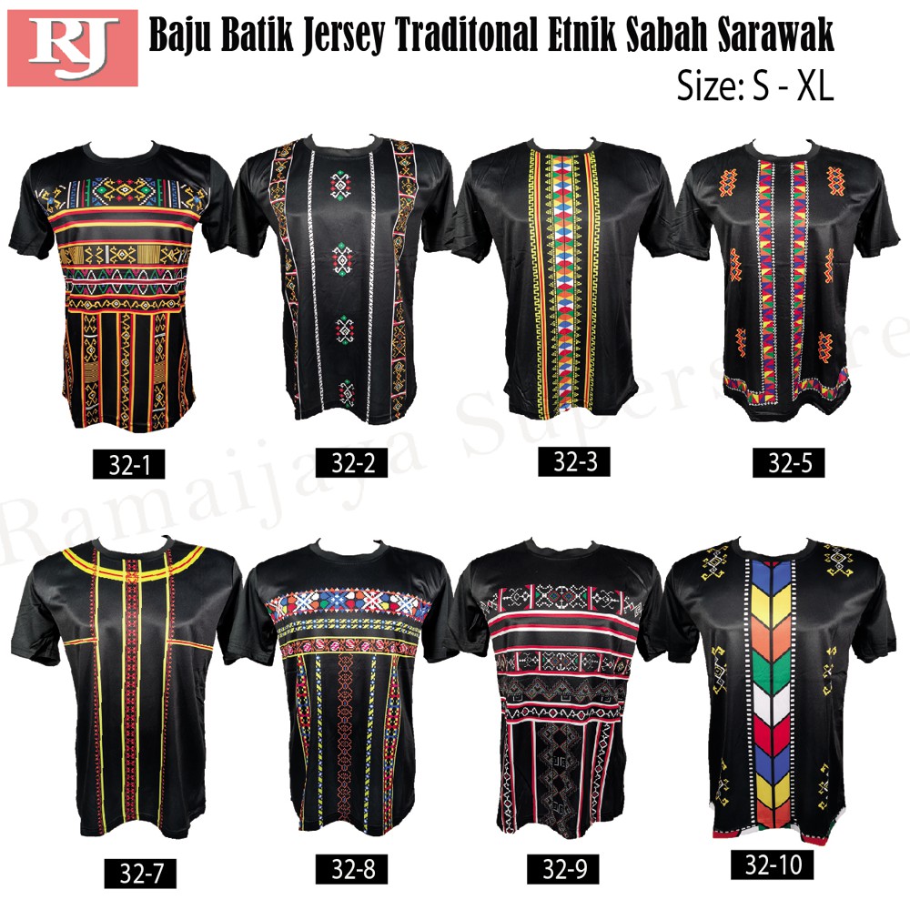 Baju Batik Jersey Unisex Traditional Etnik Sabah Sarawak | Size S-XL ...