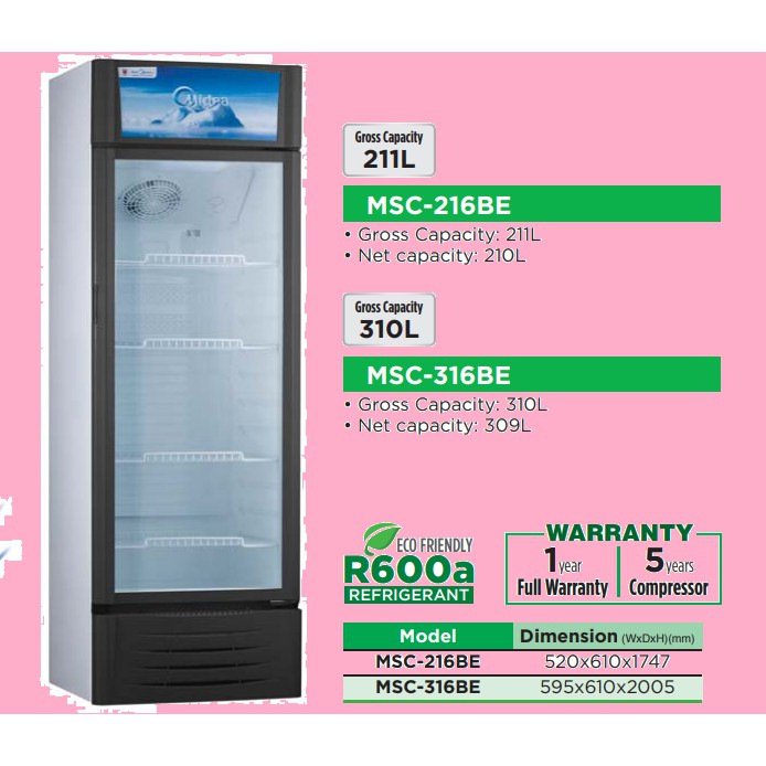 *SHIP TODAY* Midea MSC-316BE Showcase Chiller 310L (black color)/MIDEA Chiller SHOWCASE MSC-216 (216L)/MCS-298