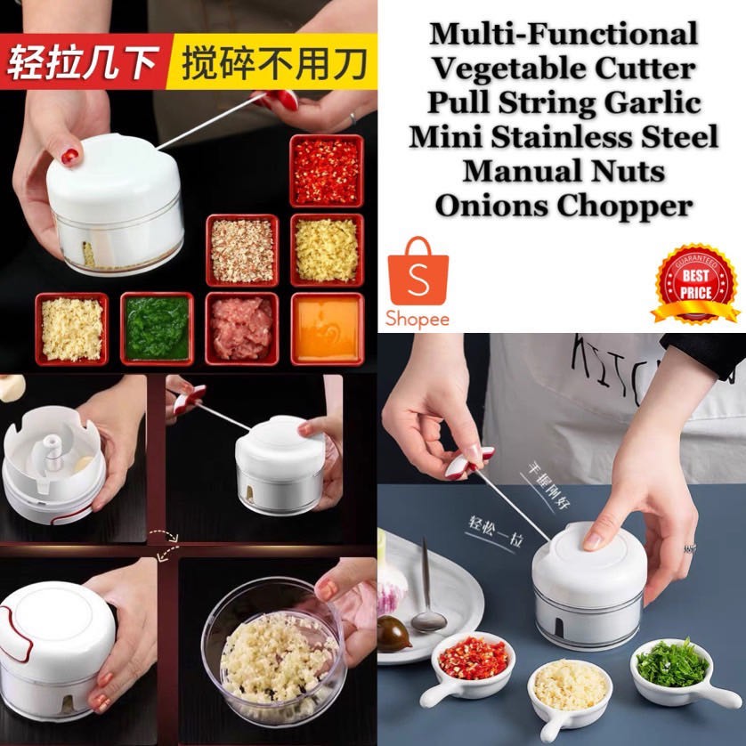 Multi-Functional Vegetable Cutter Pull String Garlic Mini Stainless Steel Manual Nuts Onions Chopper