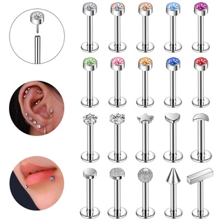 1 PC Color Crystal Labret Piercing Stainless Steel Lip Studs Heart Star Ear Studs Plug-In Style Helix Tragus Piercings