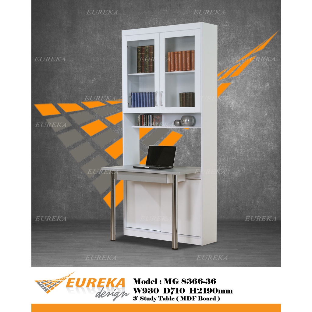 EUREKA 3ft Study Computer Table Book Shelf Sliding / Meja Almari 8367/8366 (Deliver & Installation Klang Valley ONLY)