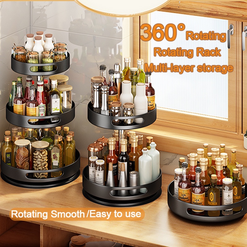 360 Metal Rotating Kitchen Rack Rotate Kitchenware Organizer Seasoning 