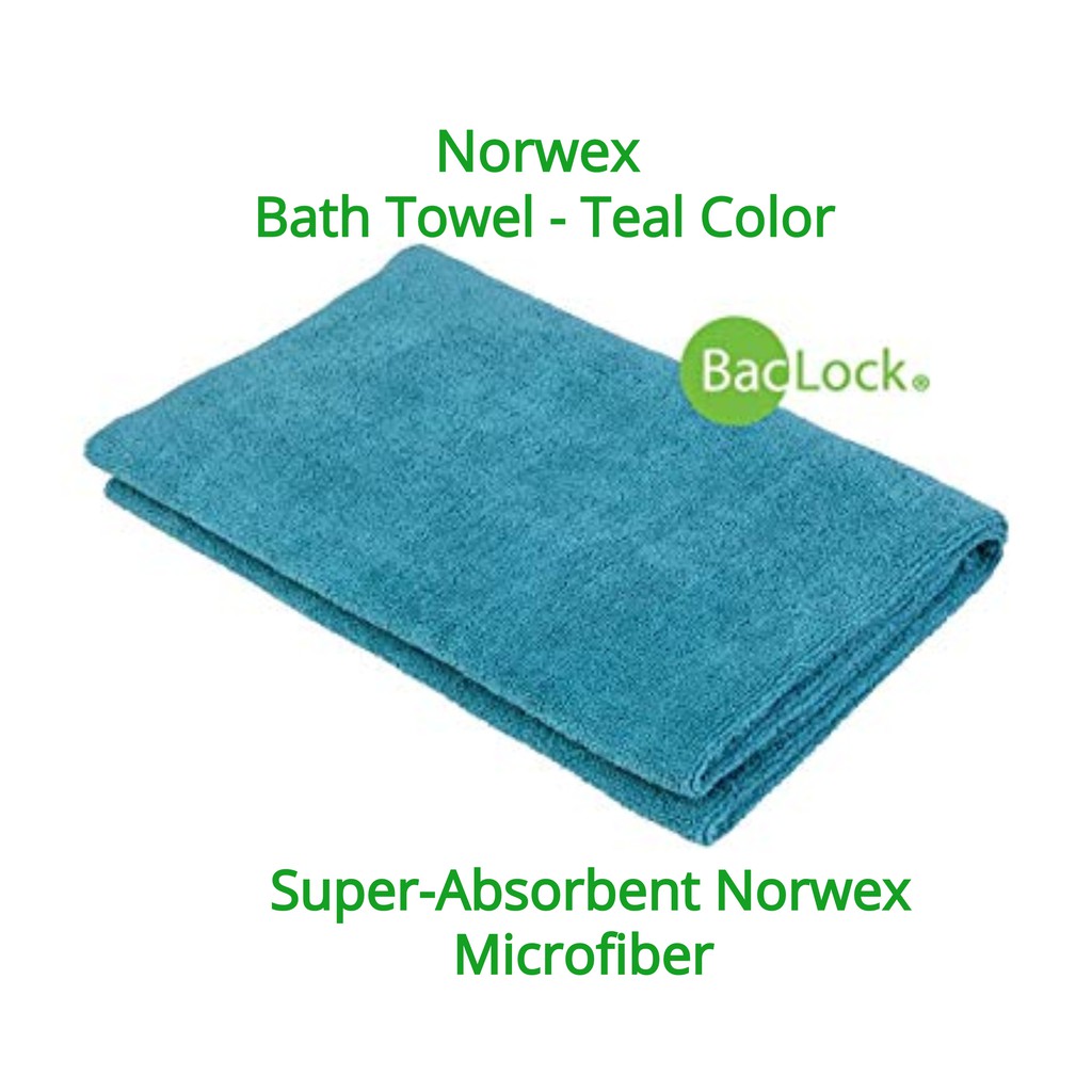 teal colored bath towels