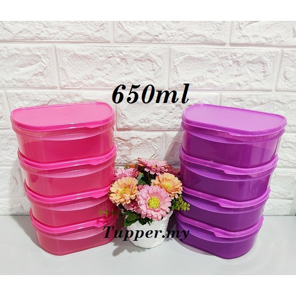 *Purple 2pcs*Tupperware Stack 'Em All lunch box Half Fridge Stackable 650ml Pink Or Purple