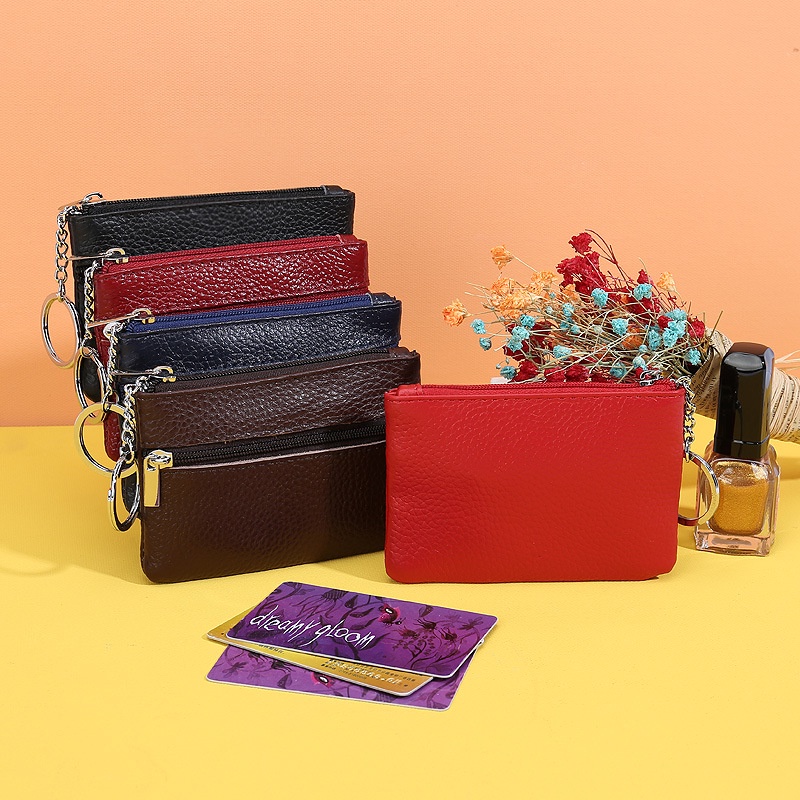 BABAG Small wallet ultra-thin leather coin key ring zipper coin purse women-0002