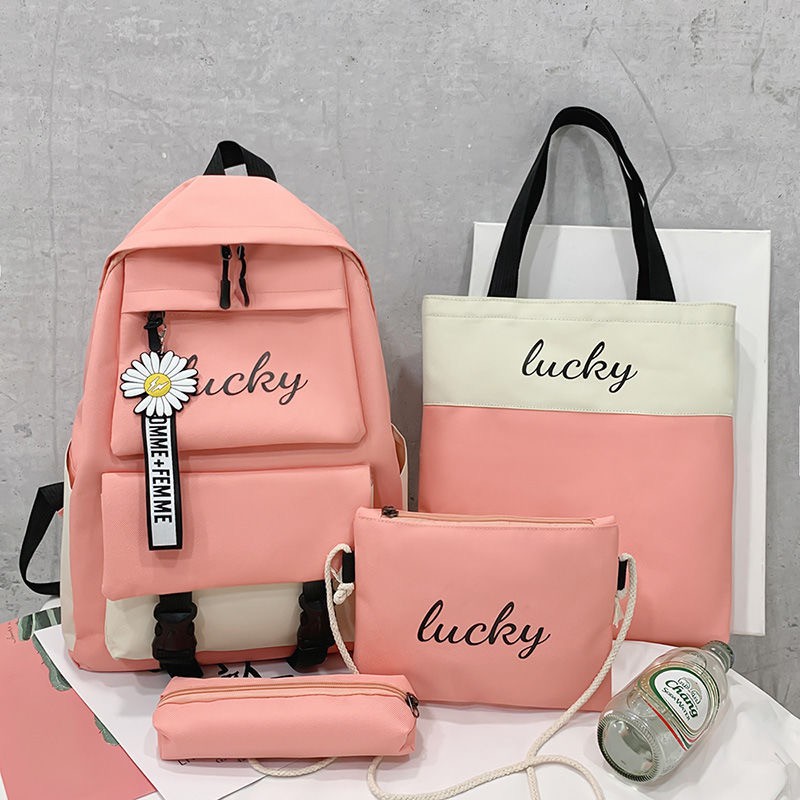 School bag female fourpiece per set, Korean version ins small backpack
