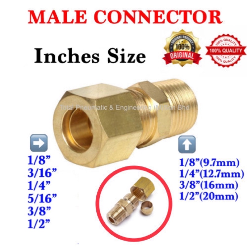 Brass Fitting (Inches Size) Compression Male Connector Compression
