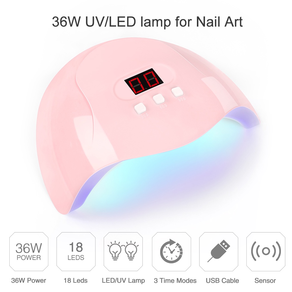 36W USB LED Nail Lamp UV White/Pink Nail Dryer 18Pcs Lamp Bead UV Lamp Dryer Nail Art Tools