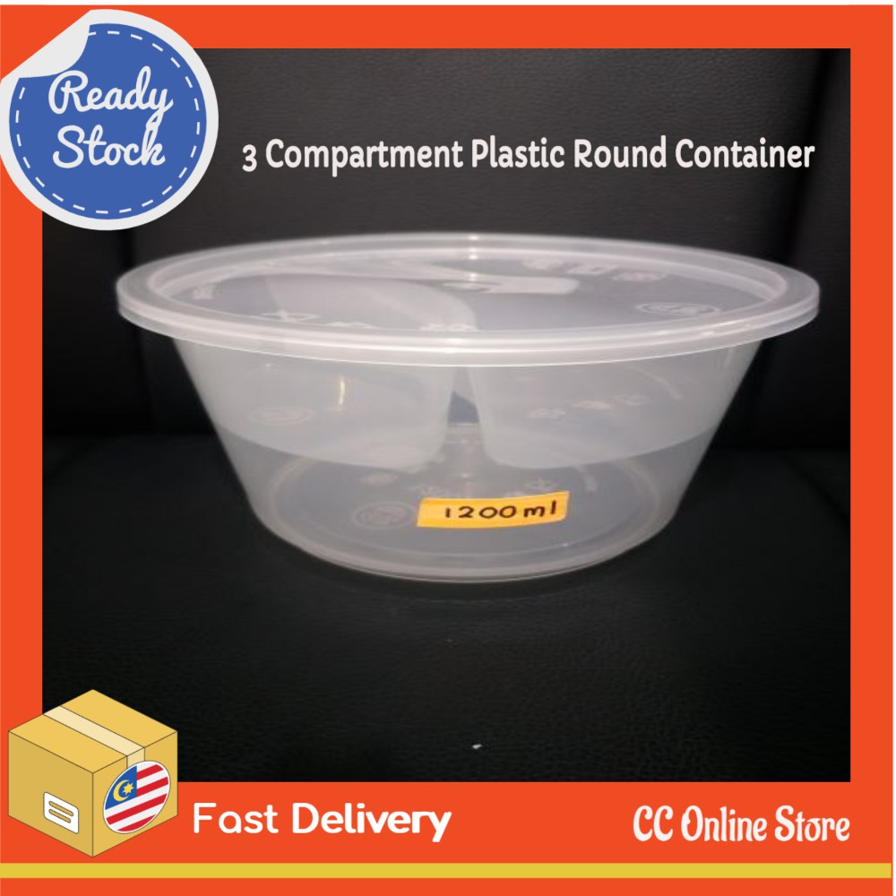 3 Compartment Tray Round PP Food Grade Food Container / Tiga Bulat ...