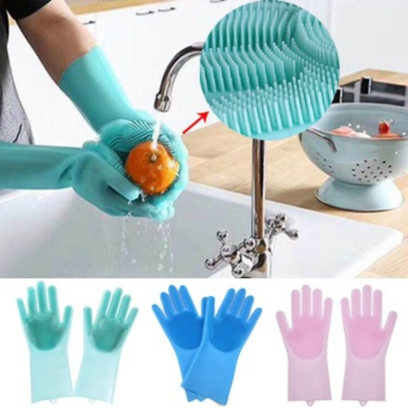 Magic Silicone Brush Dishwashing Gloves Kitchen Clean Housework ...