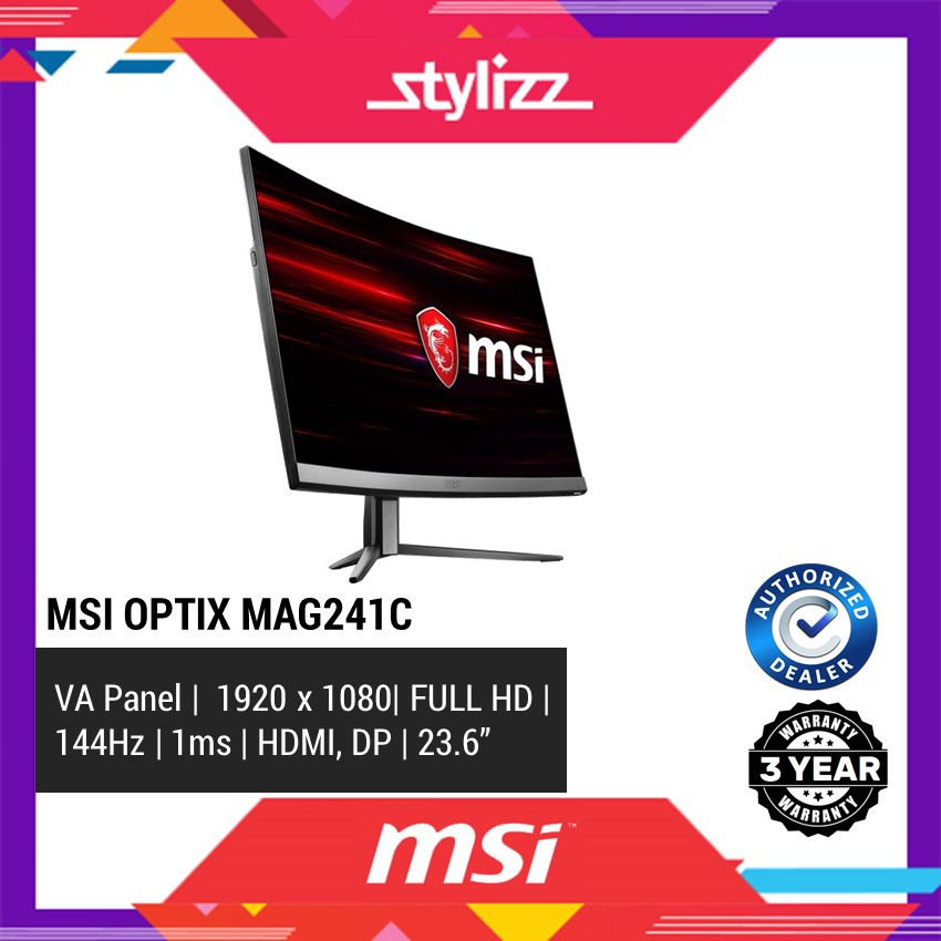 MSI Optix MAG241C 23.6" 144Hz 1ms FreeSync Curved LED Gaming Monitor ...