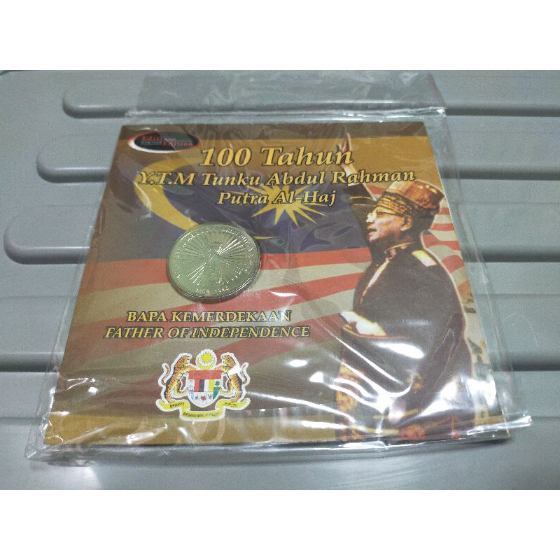 coin card rm1 100 tahun y.t.m tunku abdul rahman putra al-haj bapa 