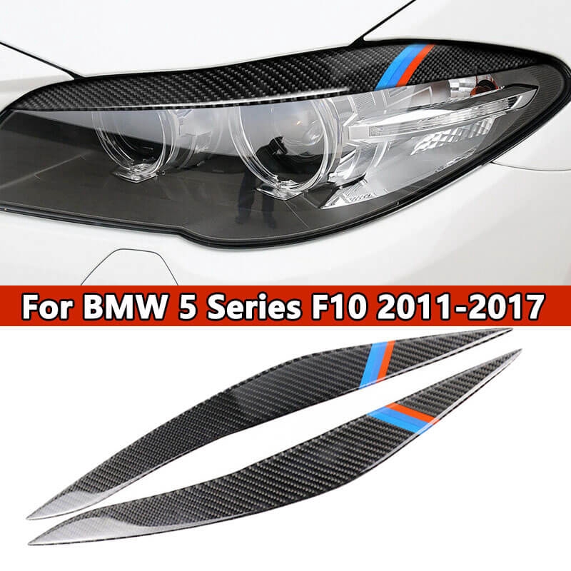 Gereton Front Headlights Eyebrows Cover Carbon Fiber Headlight Eyebrow Eyelids for BMW F10 5 Series 2010-2016 Headlights Eyebrows Decorative Cover Accessories 