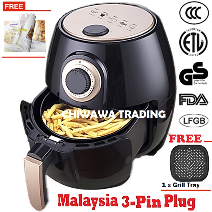 【FREE : 1 x Grill Tray】 3.0L Electric Air Fryer Timer Cooker Non Stick Fry Roast Grill Bake Machine