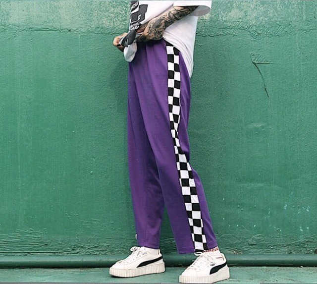 checkered side stripe pants