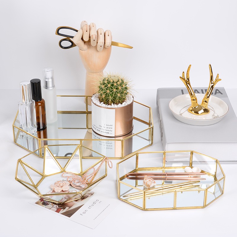 Nordic Ins Glass Storage Tray Gold Tray Simple Jewelry Cosmetics